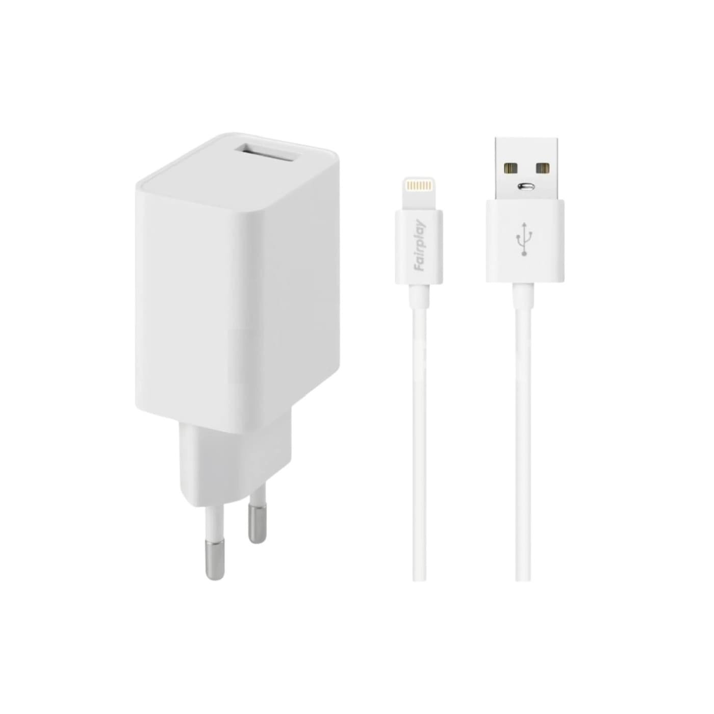 FAIRPLAY Pack Chargeur 12W + Câble Lightning (Blanc)